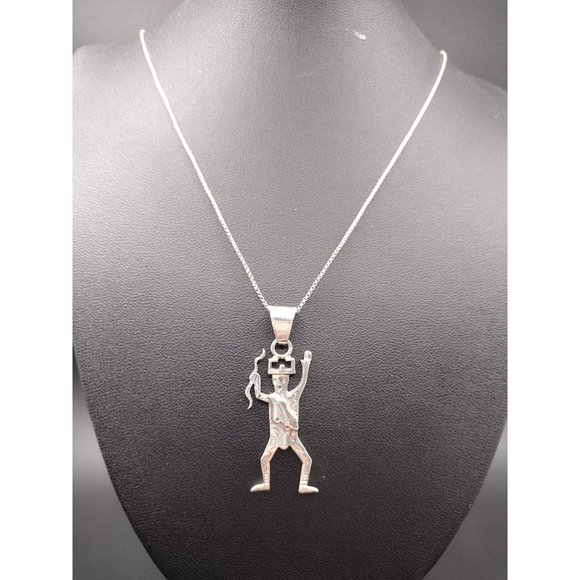 Sterling Silver Deity King Warrior Pendant Necklace 17.5" - Picture 1 of 4